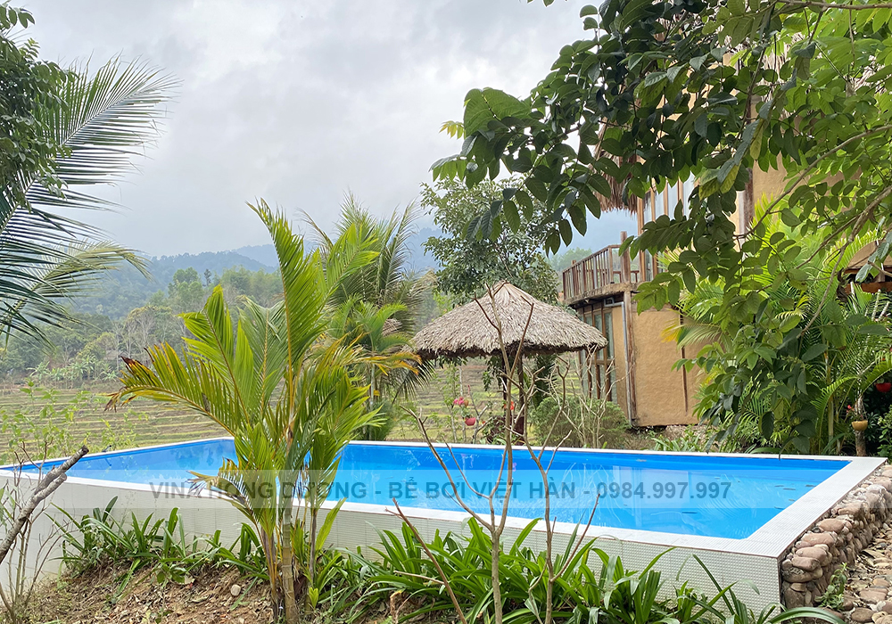 Hệ thống 5 bể bơi homestay Onsen Reatret – Xăm Khòe, Mai Châu