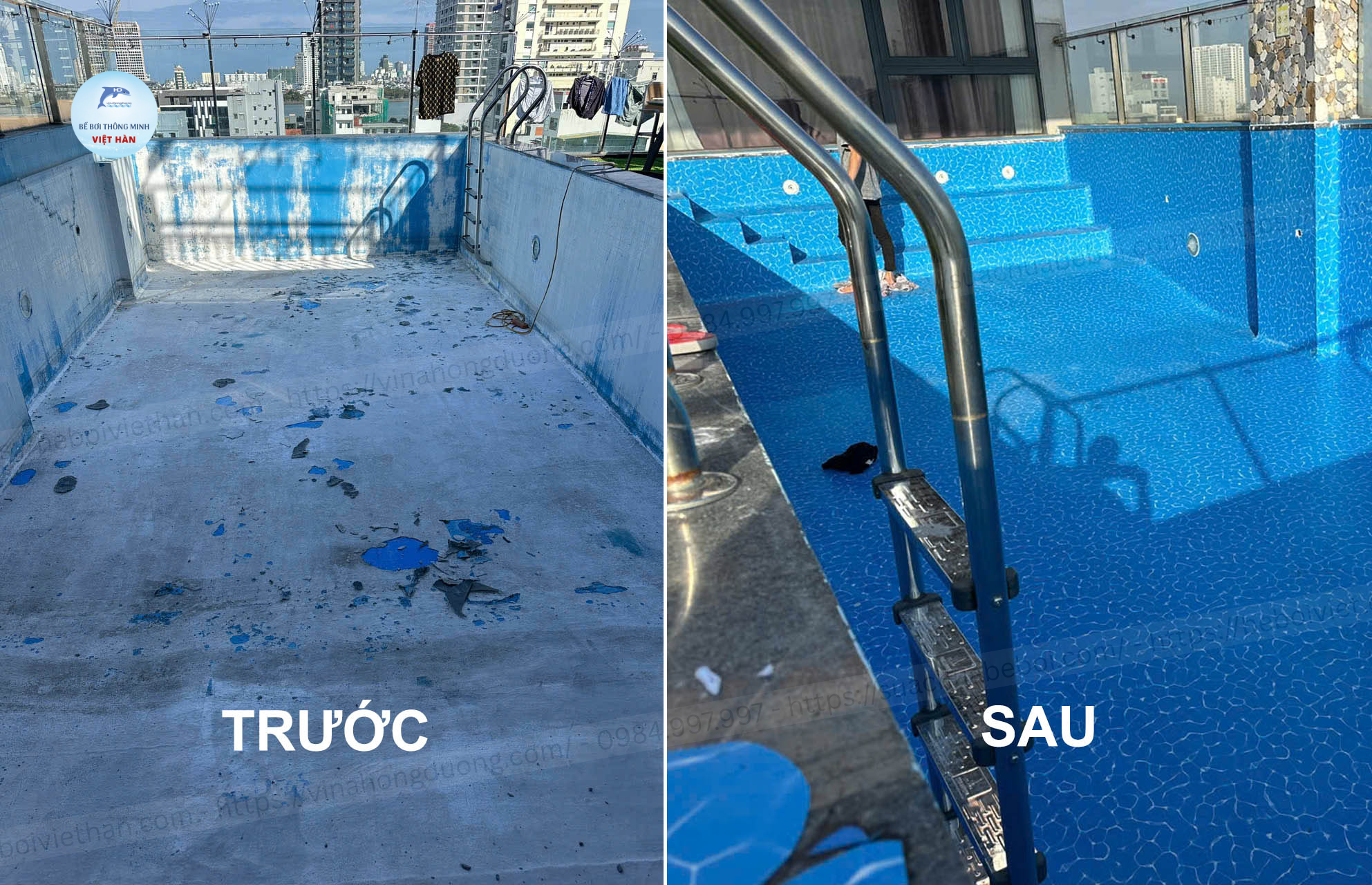 Sửa Chữa Bể Bơi Sơn Epoxy Bị Bạc Màu, Bong Tróc